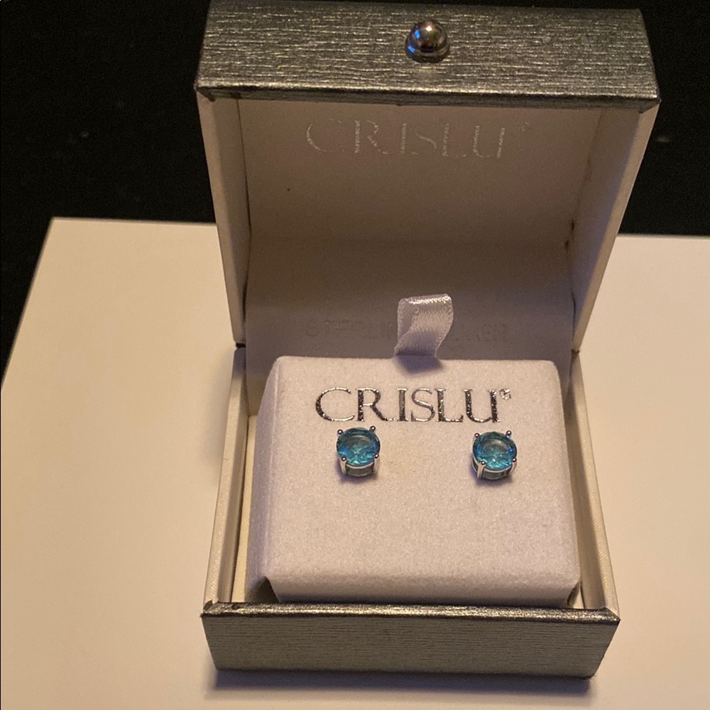 Blue Gemstone Stud Earrings in Sterling Silver Setting